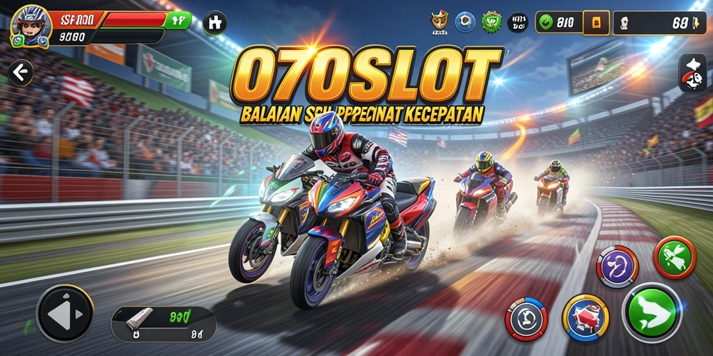 Tangkapan layar permainan 070SLOT yang menunjukkan aksi balapan yang mendebarkan.