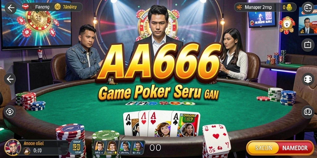 Screenshot utama AA666 menampilkan gameplay Poker yang menegangkan dan interaktif.