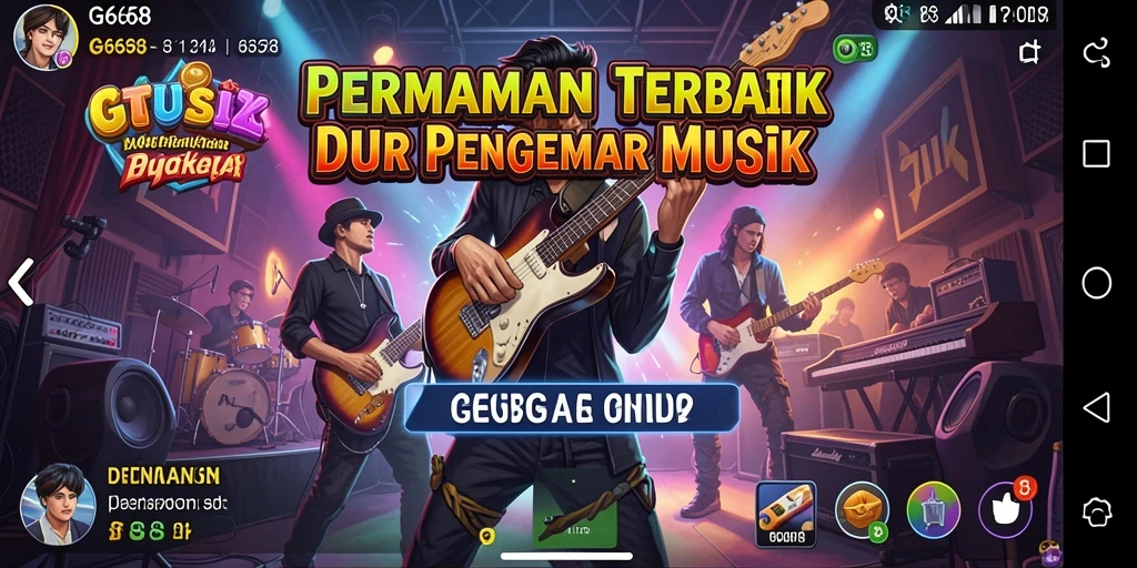 Tampilan gameplay G668 dengan berbagai lagu dan tantangan musik.