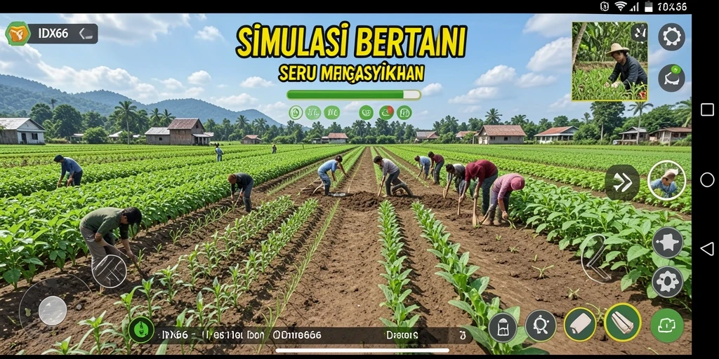 Tampilan gameplay seru di IDX66 dengan aktivitas bertani.