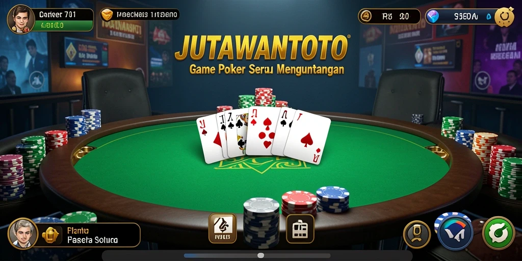 Tampilan gameplay seru dalam JUTAWANTOTO, menampilkan aksi poker real-time.