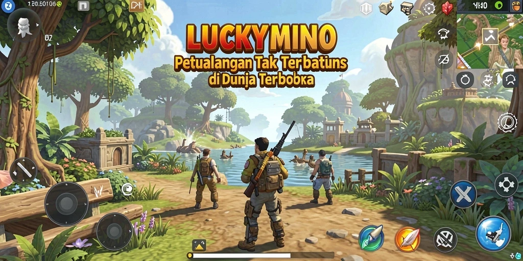 Tampilan gameplay menawan dari <strong>LUCKYMINO</strong> di dunia terbuka yang luas.