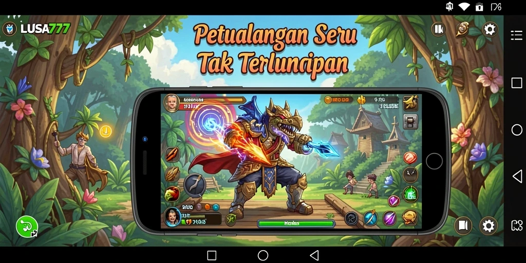 Screenshot gameplay LUSA777 menampilkan karakter menjelajahi dunia petualangan.
