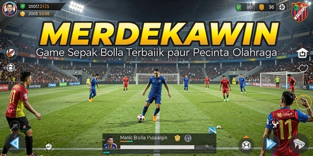 Tampilan gameplay menarik dari MERDEKAWIN dalam pertandingan sepak bola.
