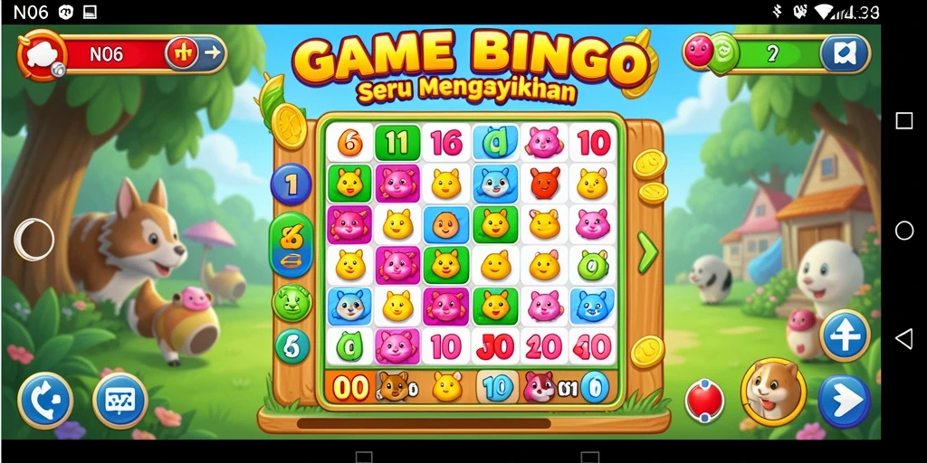 Tampilan gameplay seru dari N06 dengan kartu Bingo yang berwarna-warni.