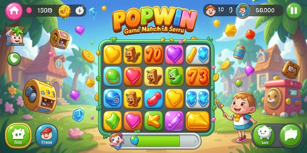 Screenshot gameplay POPWIN yang menunjukkan keseruan dalam menyelesaikan puzzle Match-3.