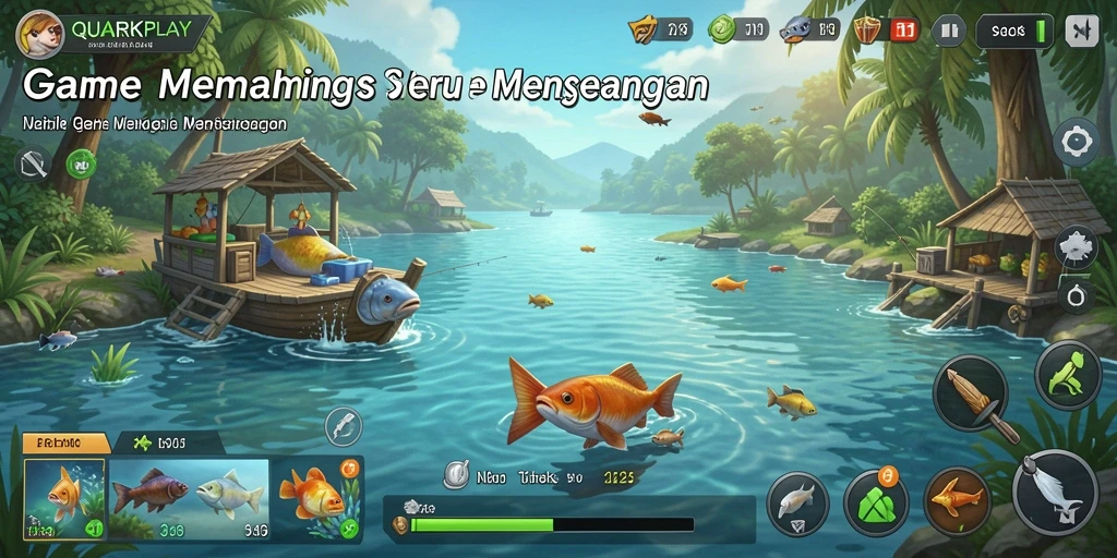 Screenshot gameplay QUARKPLAY saat menangkap ikan di laut.