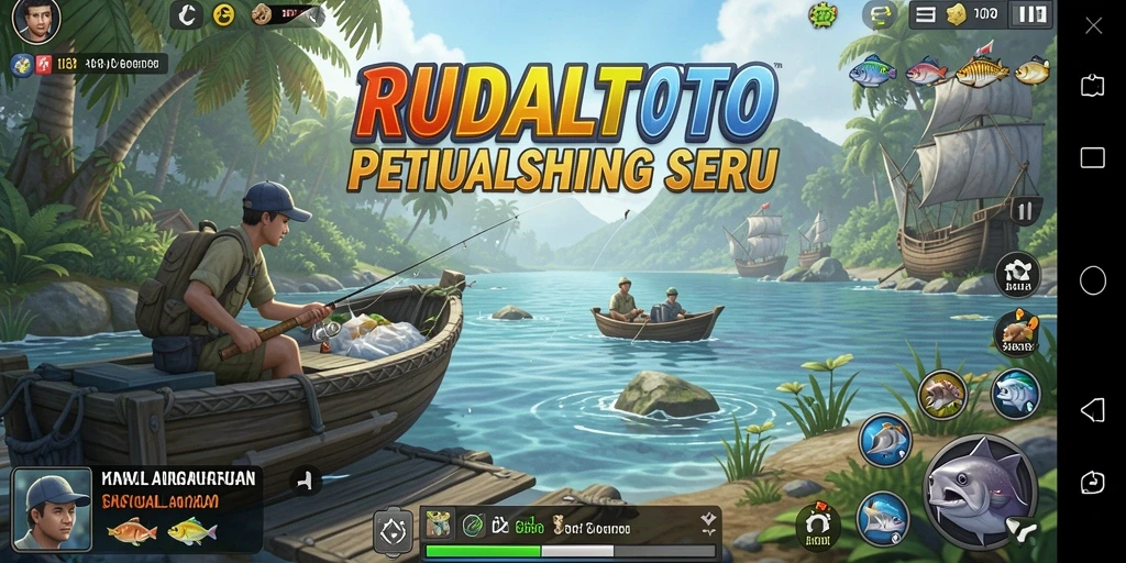 Screenshot gameplay RUDALTOTO menampilkan aksi memancing seru.