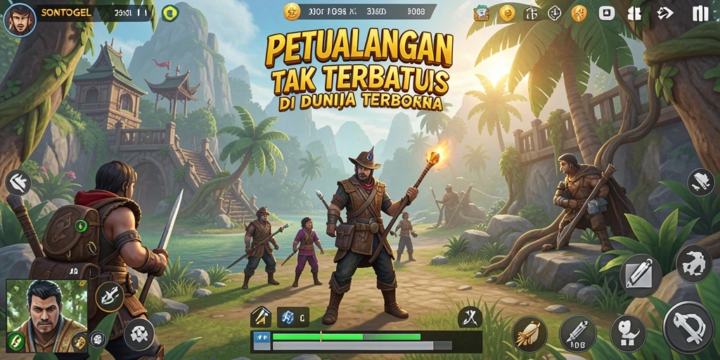 Screenshot menampilkan gameplay SONTOGEL di dunia terbuka yang dinamis.
